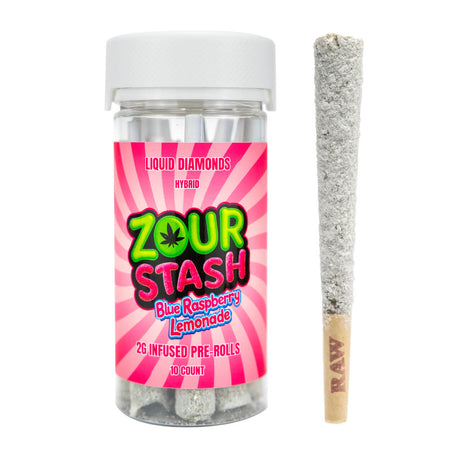 Zour Stash Liquid Diamond 20g Pre-Rolls – THC-A Infused, 2g Each, 10 Count Jar.