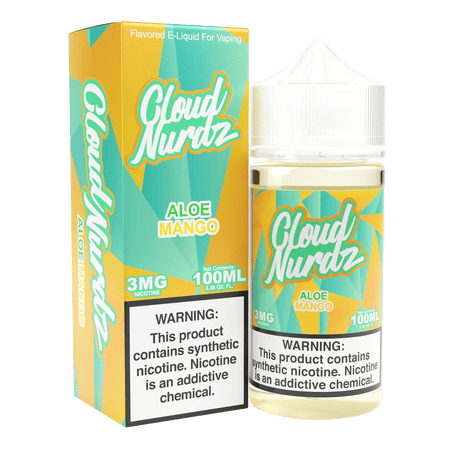 Cloud Nurdz Aloe Mango 100ML E-Liquid bottle showcasing mango and aloe flavors