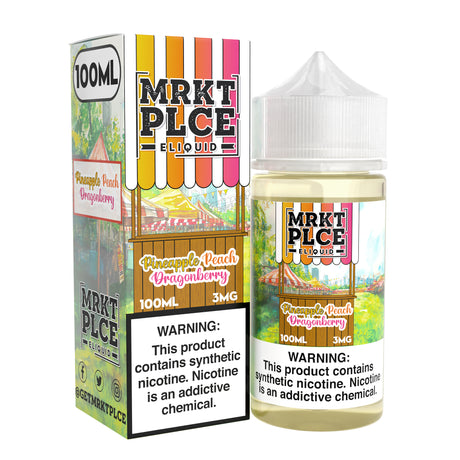 MRKT PLCE Pineapple Peach Dragonberry e-liquid bottle with tropical pineapple, peach, and dragonfruit flavors