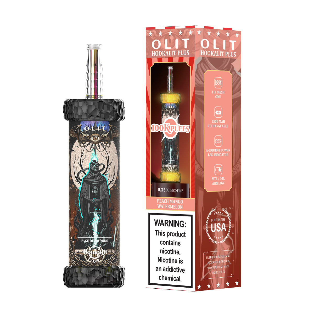 Assembled in USA | OLIT HookaLit PLUS 100K Disposable E-Hookah - 100,000 Puffs