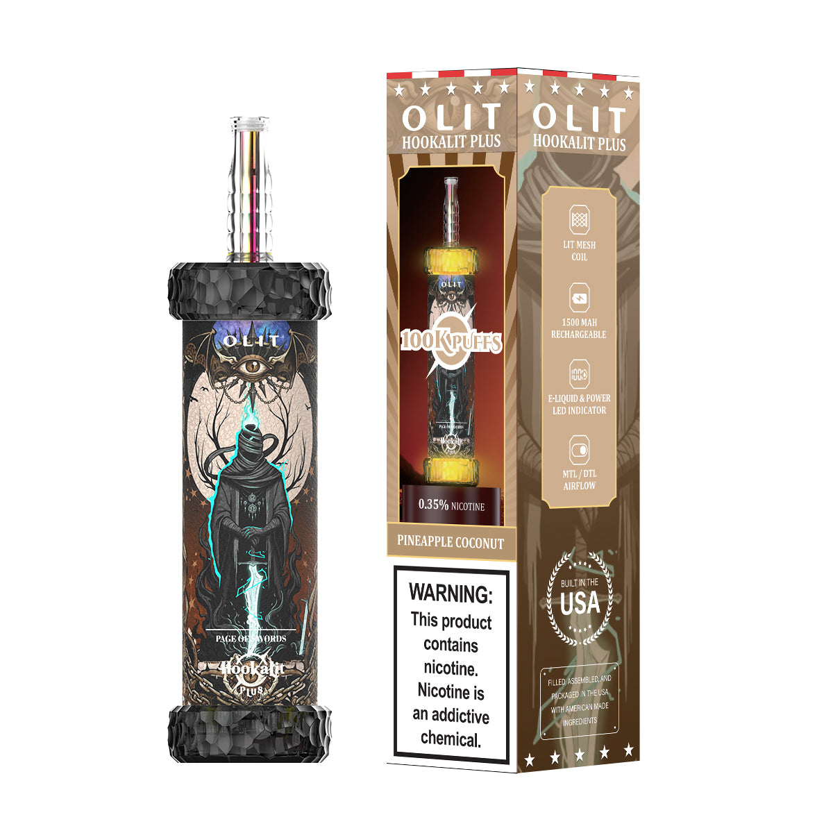 Assembled in USA | OLIT HookaLit PLUS 100K Disposable E-Hookah - 100,000 Puffs
