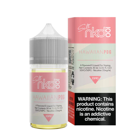 30mL bottle of Hawaiian POG by Naked 100 Salt Nicotine Salt E-Liquid, featuring a tropical blend of passion fruit, orange, and guava flavors, optimized for pod-based systems and low-wattage devices.