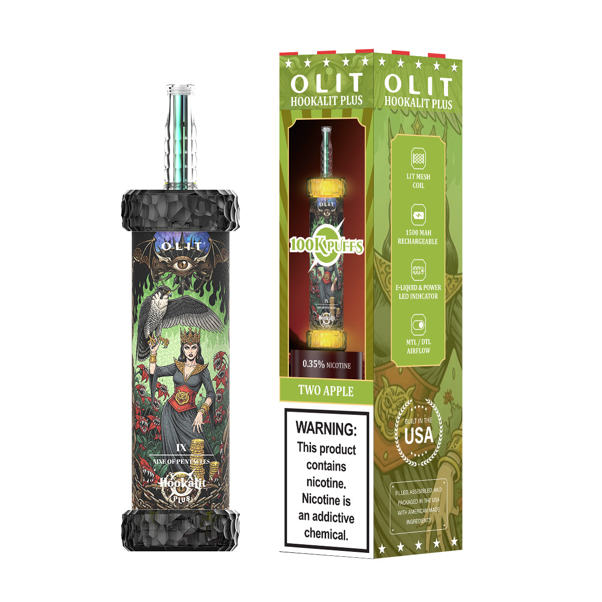 Assembled in USA | OLIT HookaLit PLUS 100K Disposable E-Hookah - 100,000 Puffs