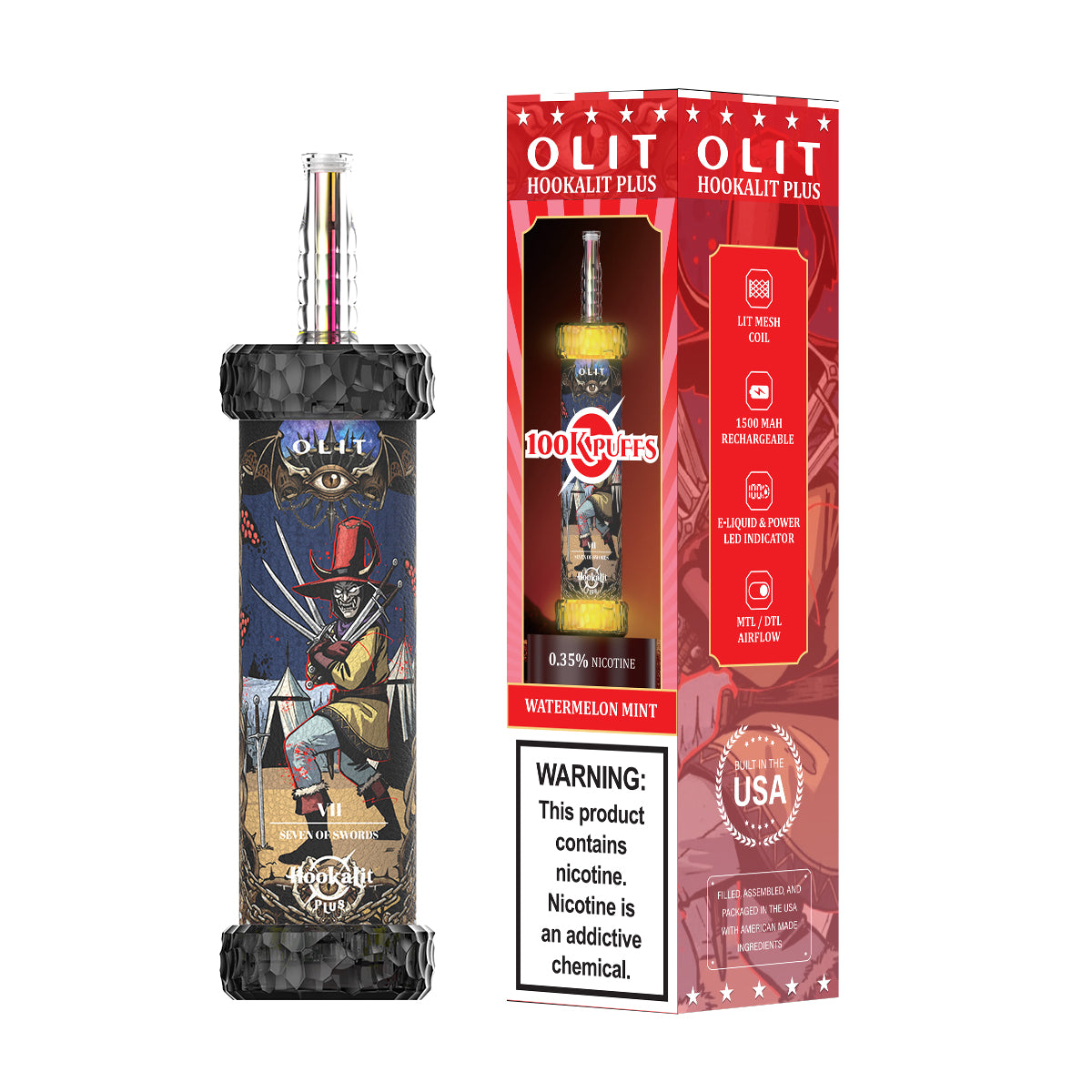 Assembled in USA | OLIT HookaLit PLUS 100K Disposable E-Hookah - 100,000 Puffs